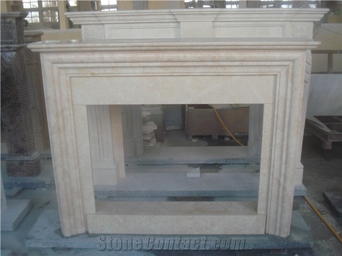 Beige Sandstone Fireplace Mantel
