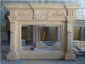 Hand Carved Sandstone Fireplace, Beige Sandstone Fireplace