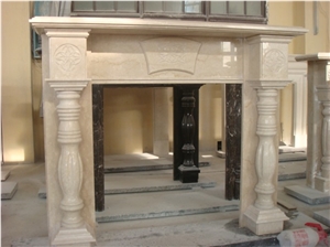 Indoor Stone Fireplace Decoration, Beige Marble Fireplace
