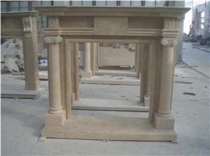 Natural Stone Fireplace Mantel, Beige Marble Fireplace Mantel