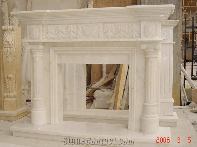 White Indoor Fireplace Mantel, White Marble Fireplace Mantel