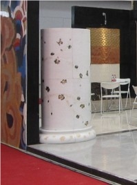 Water Jet Inlayed Marble Columns, White Marble Columns
