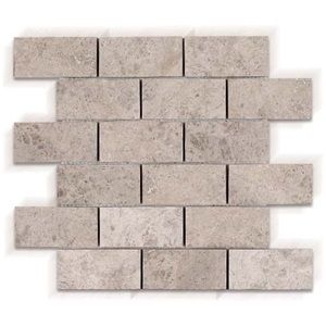 SILVER TRAVERTINE MOSAIC, ANCIENT SILVER Grey Travertine