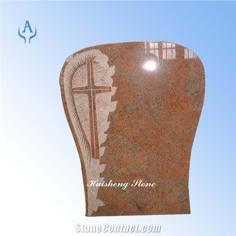 Christ Headstone, Multicolor Red Granite