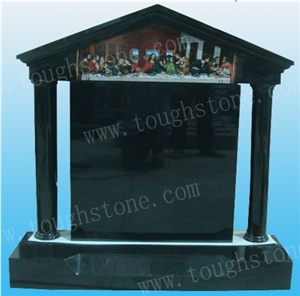 Last Supper Design Tombstone and Monument, Shanxi Black Granite Tombstone