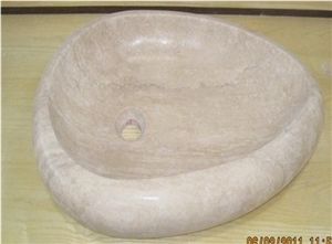 Roman Travertine Stone Basin,Wash Basin, Roman Beige Travertine Wash Basin