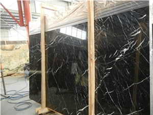 China Black Marble/ Nero Marquina Big Slabs with Few White Veins, Spot Supply on the Basis Of Long-Term, Thickness 18mm, Price 19-22usd