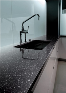 Platinum Zircon Black Quartz Stone Kitchen Top