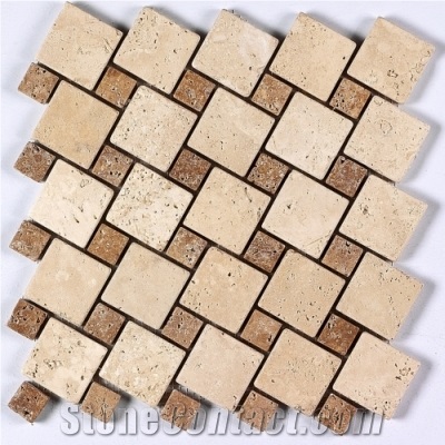 Beige Noce Travertine Mosaic, Beige ,Noce Travertine