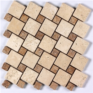 Beige Noce Travertine Mosaic, Beige ,Noce Travertine