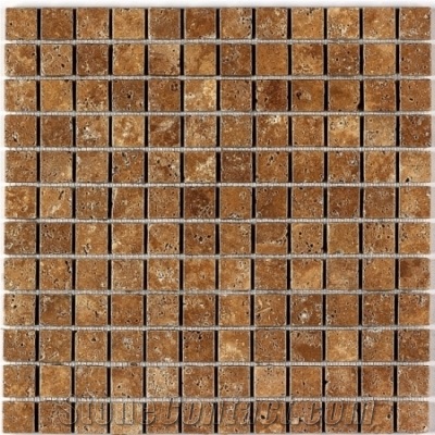Noce Travertine Mosaic, Brown Travertine