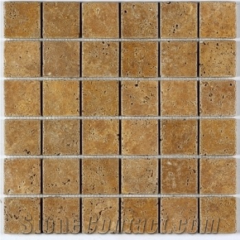 Noce Travertine Mosaic, Brown Travertine