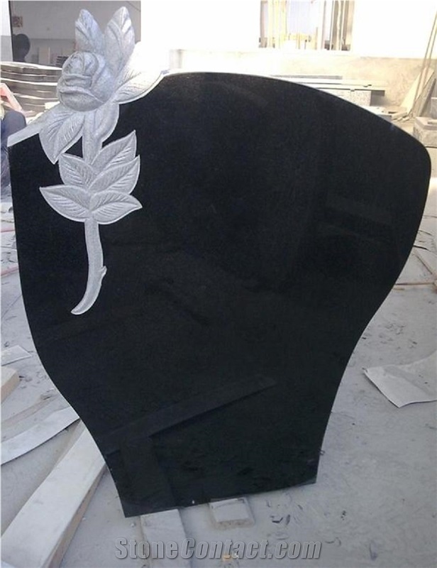 Flower Carving Tombstone, Black Granite Tombstone