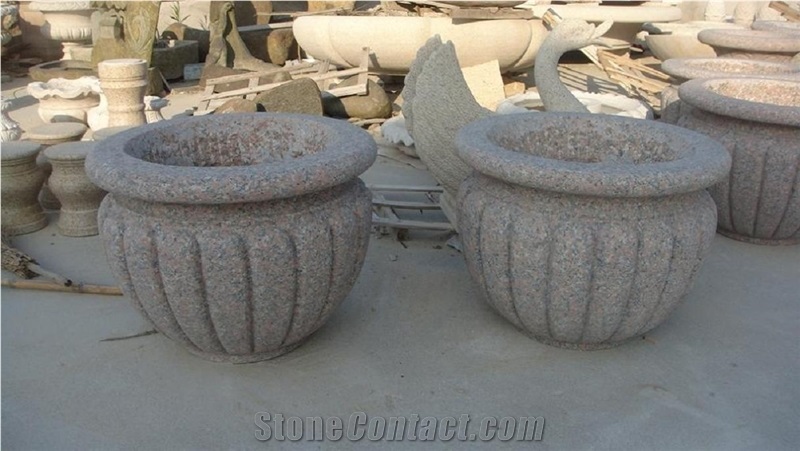 Granite Decorative Flower Pot, Pink Granite Flower Pot