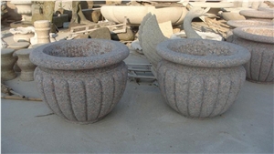Granite Decorative Flower Pot, Pink Granite Flower Pot