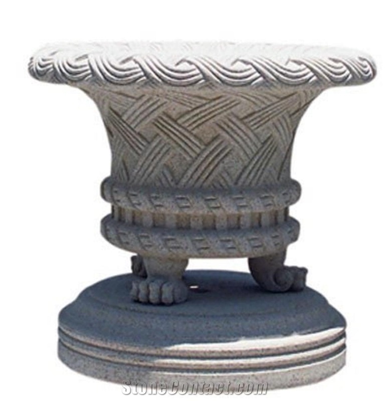 Granite Flowerpot with Pedestal, Grey Granite Pot