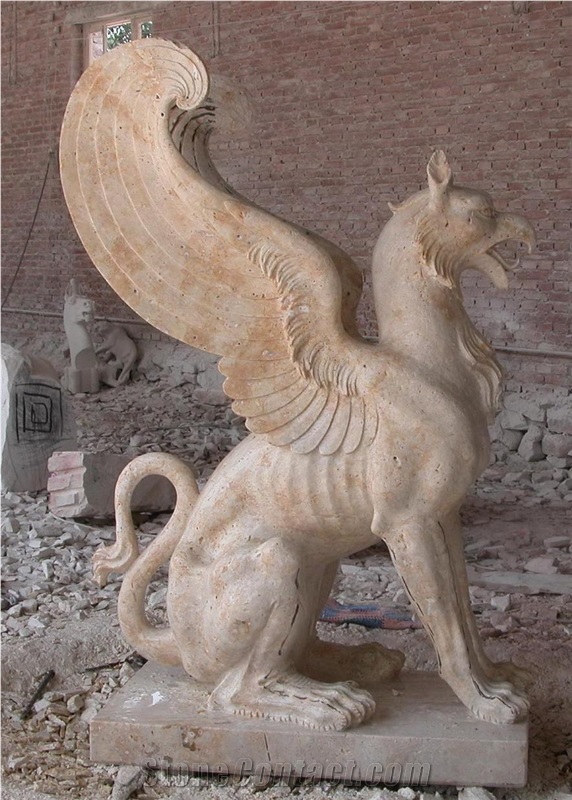 Handcraft Animal Sculpture, Yellow Travertine Animal Sculpture