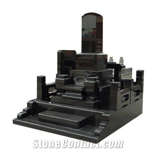 Japanese Tombstone and Monument, Black Granite Japanese Tombstone