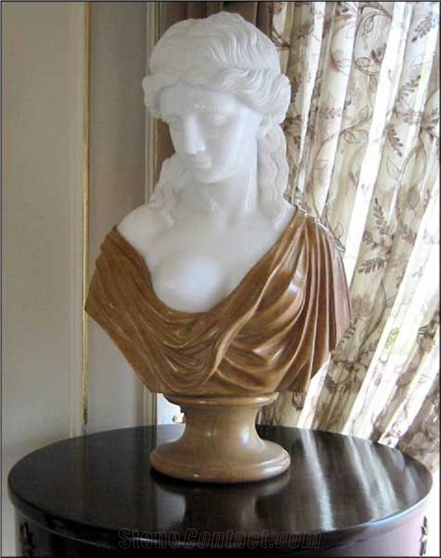 Marble Female Bust Statue, White Marble Statue