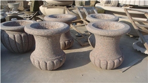 Outdoor Stone Flower Planters, Pink Granite Planters