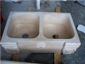 Sandstone Double Wash Sink, Beige Sandstone Sink