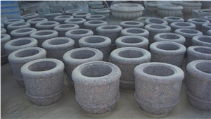 Stone Flower Pots for Garden, Pink Granite Flower Pots Stone Flower Pots for Garden, Pink Granite Flower Pots