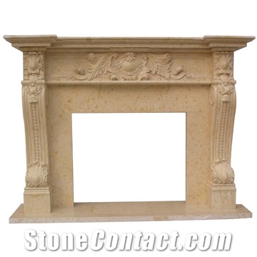 Beige Marble Fireplace Mantel
