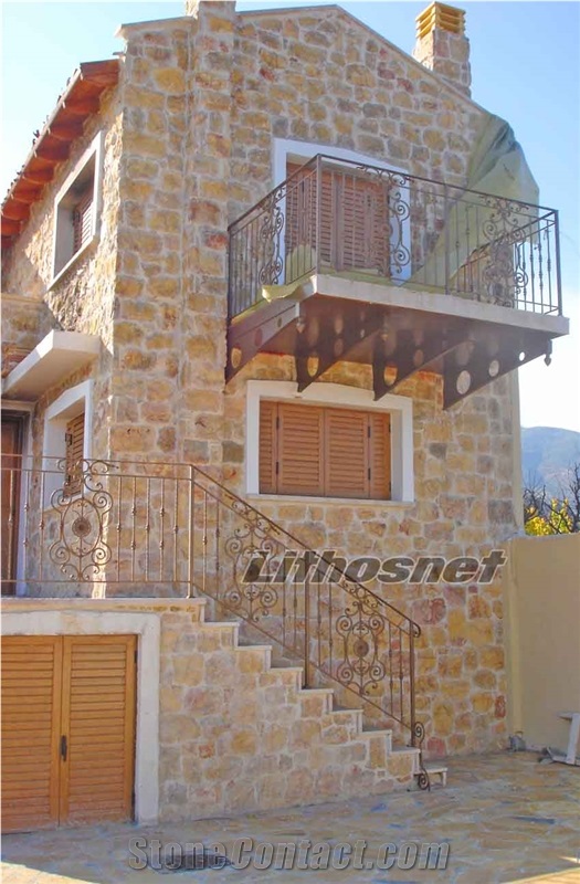 Yellow Dark Building Wall Stones, Yellow Limestone Wall