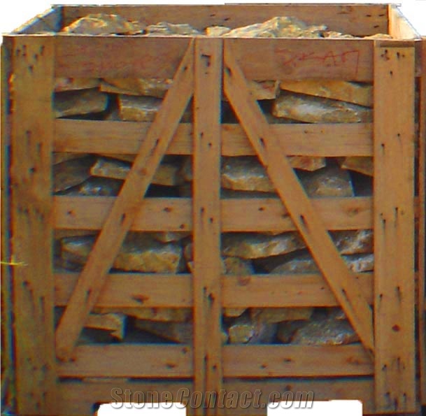 Yellow Dark Building Wall Stones, Yellow Limestone Wall