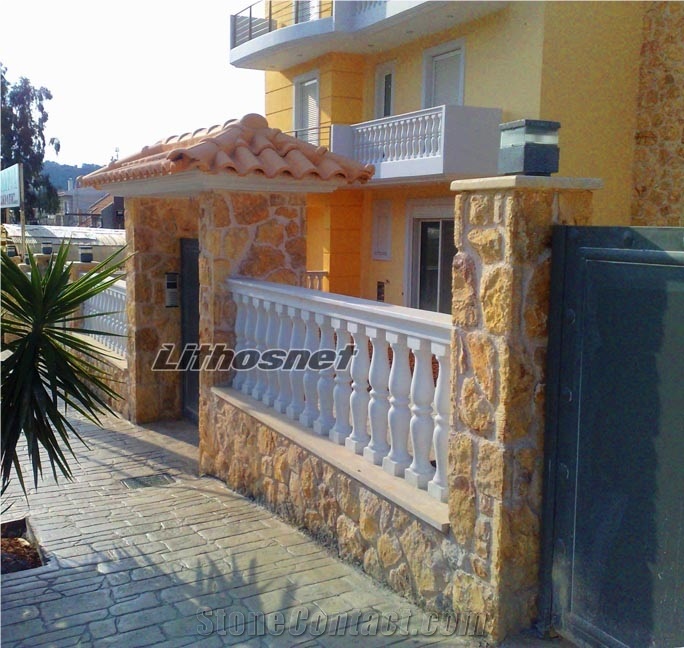Yellow Dark Building Wall Stones, Yellow Limestone Wall