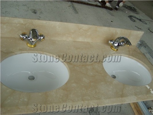 Marble Vanity Top with Double UPC Ceramic Sink and, Beige Marble Vanity Top