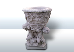 Aphrodisias Cloudy Marble Antique Flowerpot, White Marble