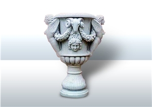 Aphrodisias Cloudy Marble Antique Flowerpot, White Marble
