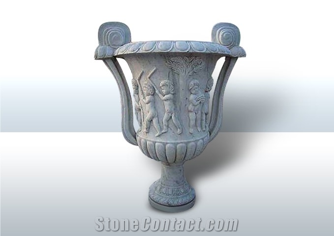 Aphrodisias Cloudy Marble Antique Flowerpot, White Marble