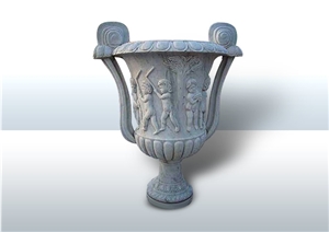 Aphrodisias Cloudy Marble Antique Flowerpot, White Marble