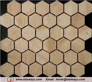 Tumbled Mixed Travertine Stone Mosaic Tile, Beige Travertine Mosaic