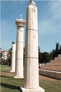 Public Spaces Column with Caliza Crema Moca, White Limestone