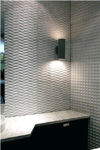 Gray Marble Cnc Walling, Grey Marble Walling-3d Bakground Wall Cystalized Stone Wallings-Acided Finished Panels-Facades-Decorated Tils