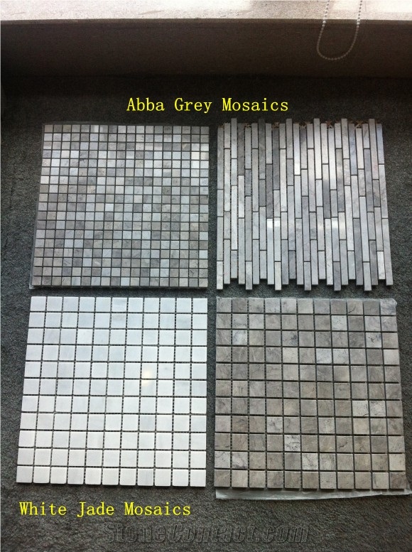 Gray Marble Mosaic Tiles, Grey Marble Mosaic-Square Shape Pattern, Chipped, Laminated, Solit Surface, Linear Strips Mosaic
