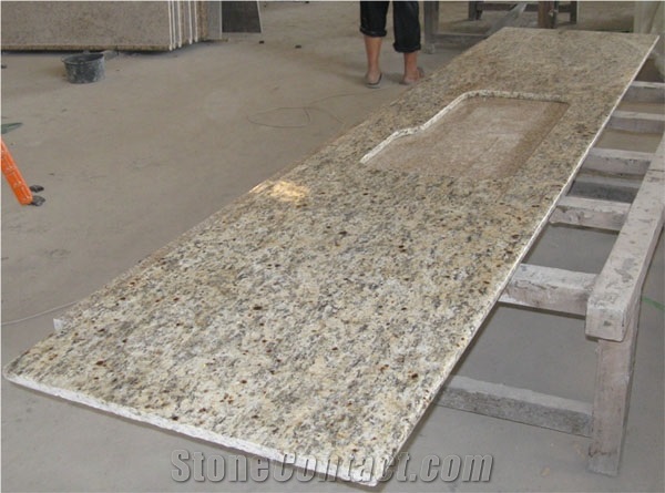 Santa Cecilia Granite Counter Top, Giallo Santa Cecilia Yellow Granite Kitchen Countertops