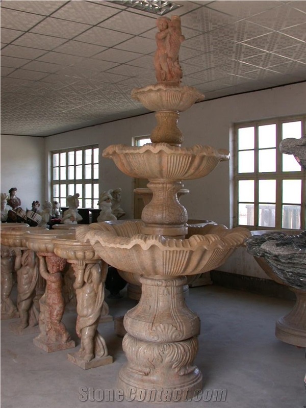 Big Stone Garden Fountain, Yellow Granite Garden Fountain