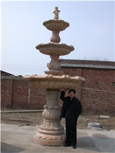 Big Stone Garden Fountain, Yellow Granite Garden Fountain