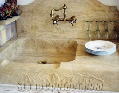 CNC Work Solid Sink, Beige Marble Sink