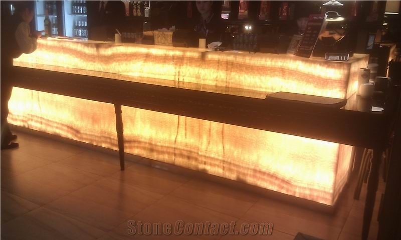 Backlit Honey Onyx Glass Bar Top