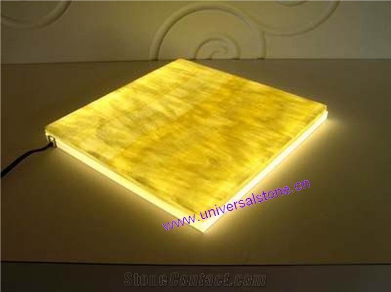 Backlit Honey Onyx Glass Slabs