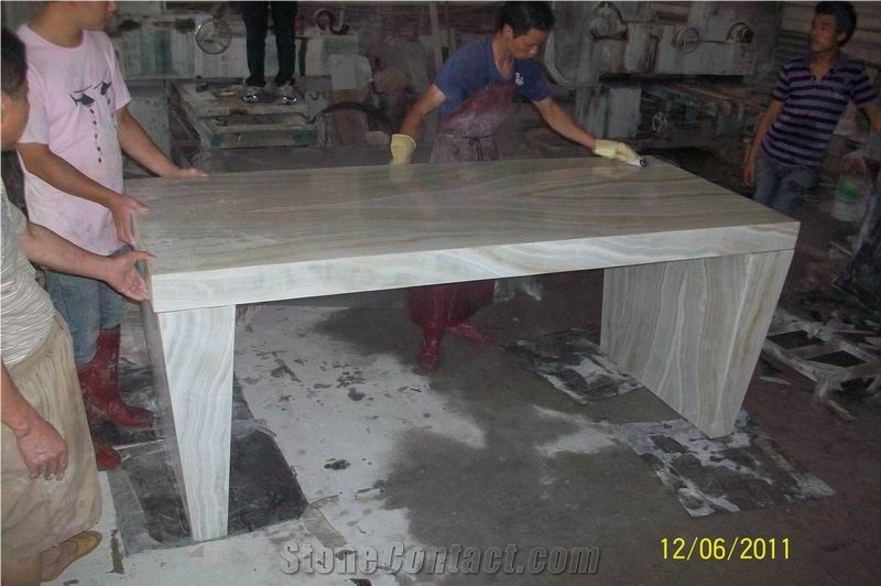 Backlit Honey Wood Vein Onyx Glass Table