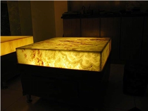Backlit Orange Onyx Glass Kitchen Countertop