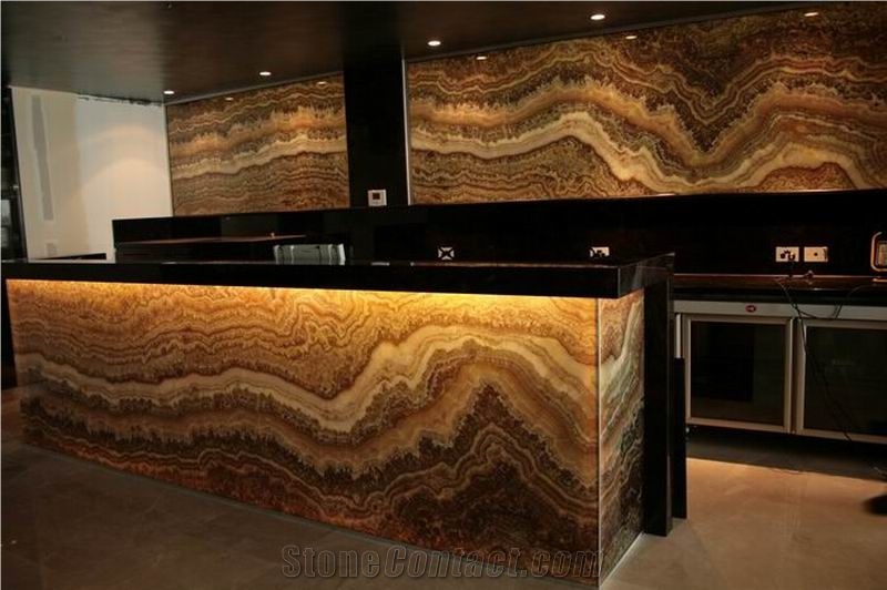 Backlit Tiger Vein Onyx Glass Bar Top