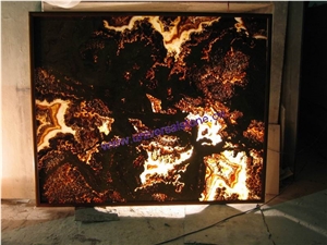 Backlit Tiger Vein Onyx Glass Panel
