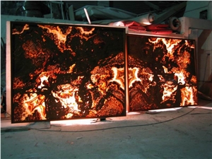 Backlit Tiger Vein Onyx Glass Panel